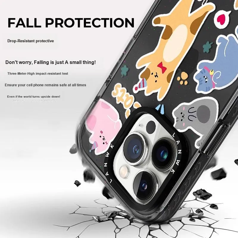 LANWK Glass Material Kitten Party Phone Case Compatible With Apple IPhone 14/15/16/Pro/Pro Max-4