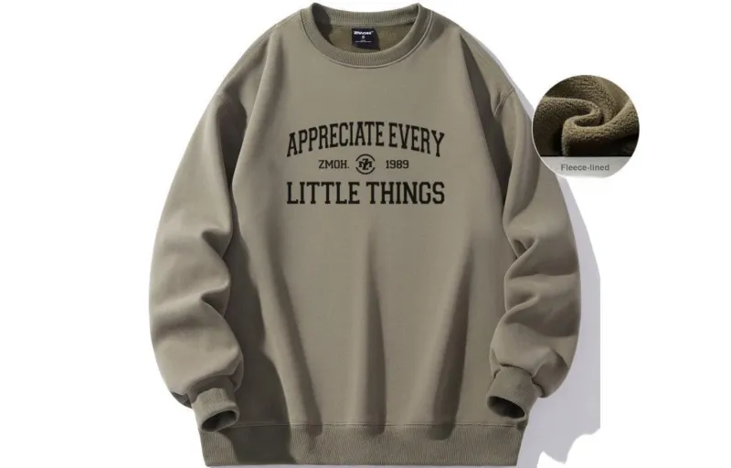 ZMOH Fleece Lined Crew Neck Sweatshirt Unisex Couple's-7