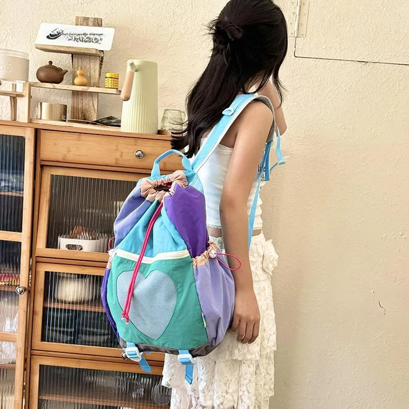 Yalu Nylon Backpack Regular Unisex Green/Pink/Brown-13