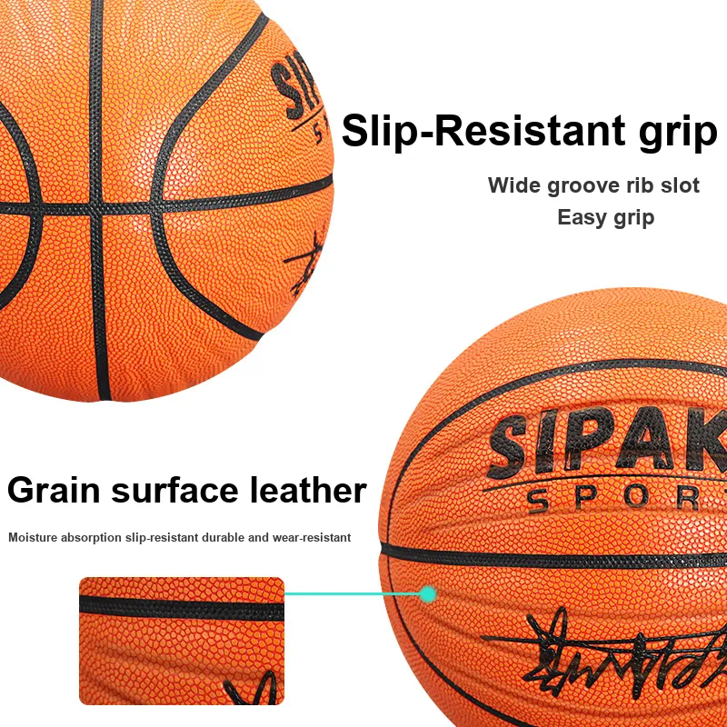 SIPAKESPORT PU Basketball Wave Pattern Orange Size 7 Students Exclusive Training Unisex-4