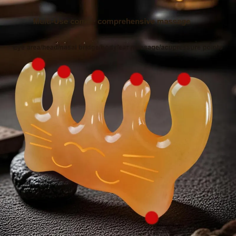 Cow Daddy Yak Horn Massage Comb With Five Teeth, Acupoint Shampooing Brush For Scalp Massage, Hair Comb-5