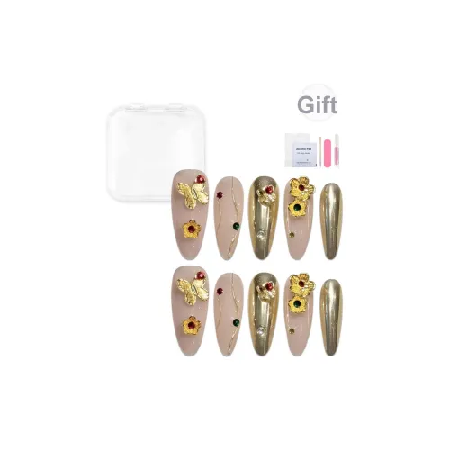 Yun Yue Joe Best Selling Дворцовый стиль 3D-эффект Бабочка Розовый Маленький цветок False Nail Миндаль Длинный 30MM