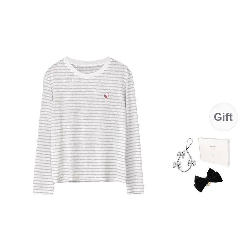 Fstudio Korean Style Stripes Loose Fit Thin Crew Neck Long Sleeved T Shirt Women's-3