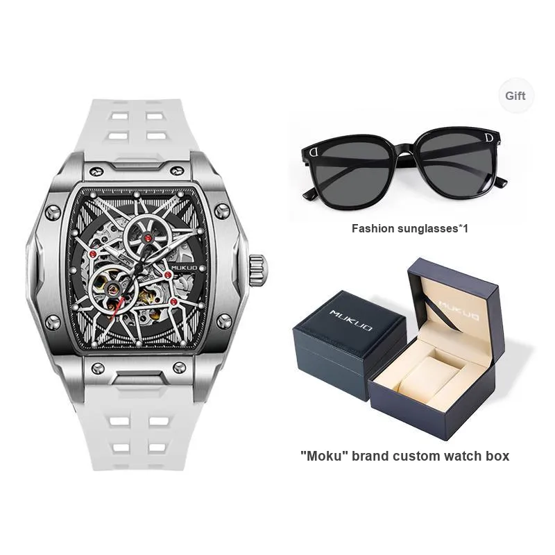 MUKUO Pioneer Collection Automatic Mechanical Movement Silicone Strap Watch Men's Watches Cut-Out Dial-2