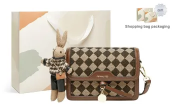 15 MINS Fabric With Synthetic Leather Small Square Bag Shoulder Bag Crossbody Bag Regular Women's Coffee