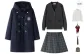 Dark Blue Coat (Lining Padded)+Gray Green Plaid Skirt, Comes with Free Cardigan+Shirt+Tie+Badge