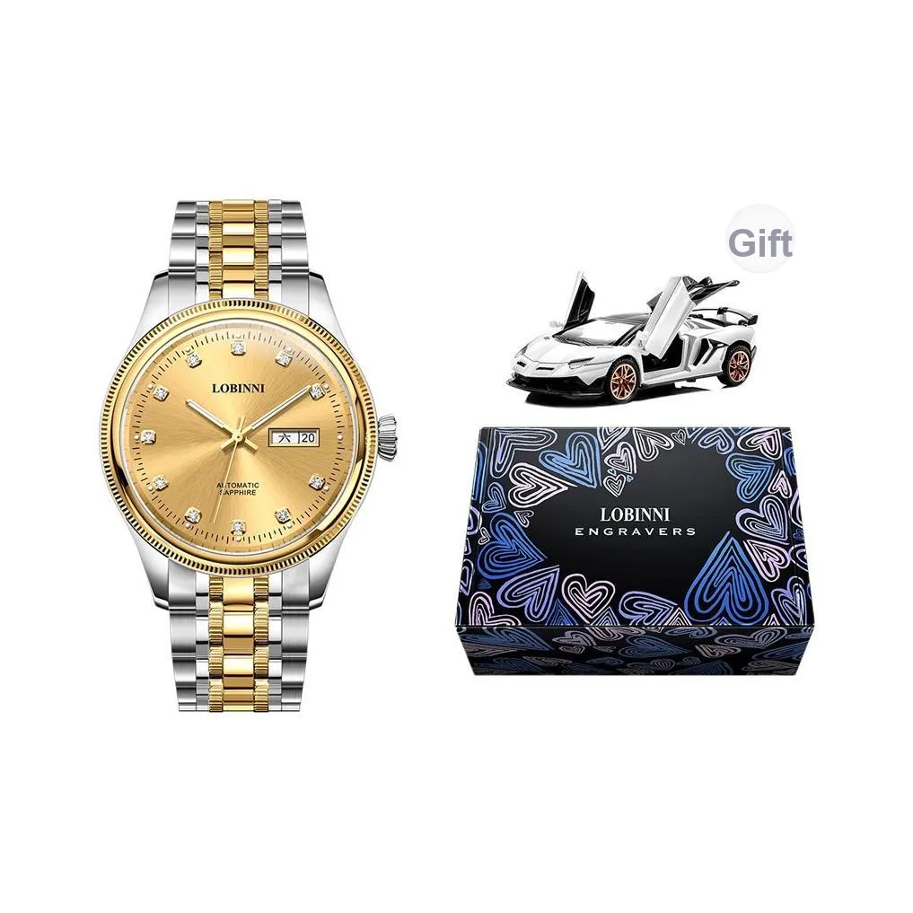 LOBINNI L Мужские бизнес-часы Механические Часы из нержавеющей стали Ремешок Часы Мужские Часы Золотой циферблат