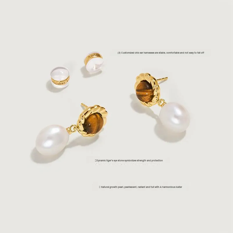 Amber Lollipop Tiger's Eye Stone Earrings Women's-1