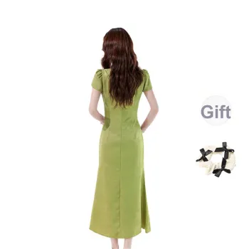 / Short Sleeved Dresses Women's Green+Bowknot Hair Tie Comes With
