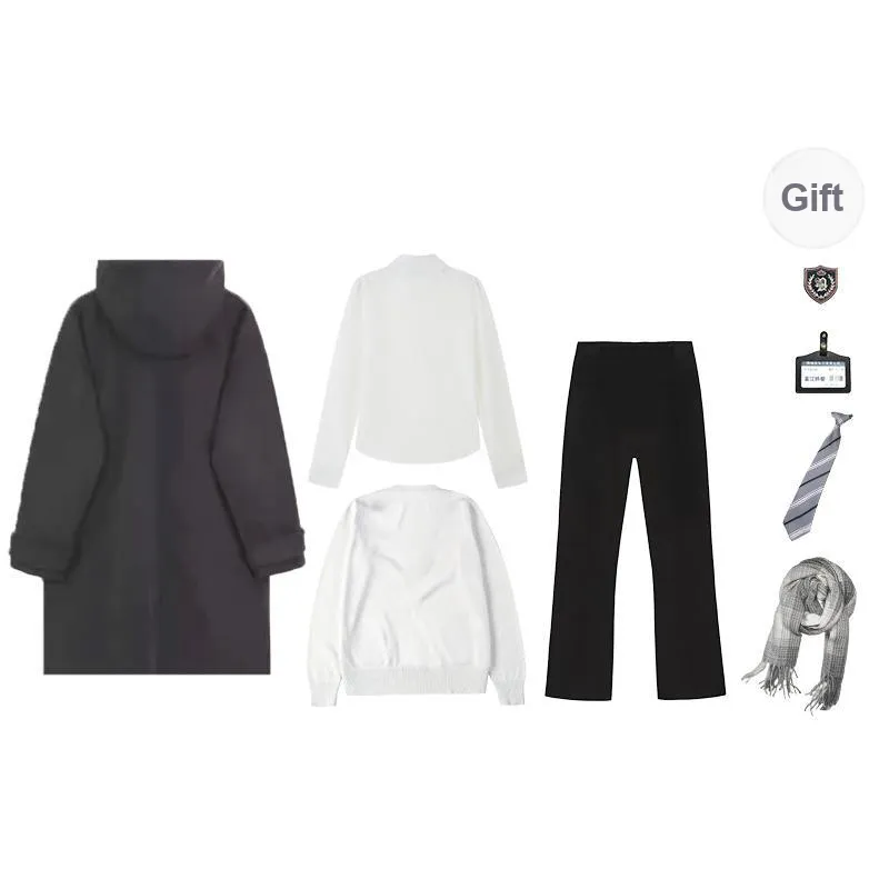 YuChaJia Uniforms Men Dark Gray Coat Set Coat+Shirt+Cardigan+Suit Pants-1