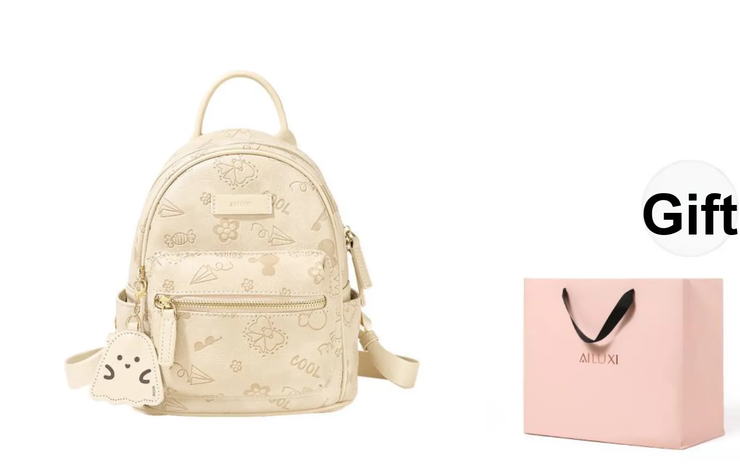 AILUXI PU Fashion Backpack For Middle School High School And University Students Mini Women's Milkshake White