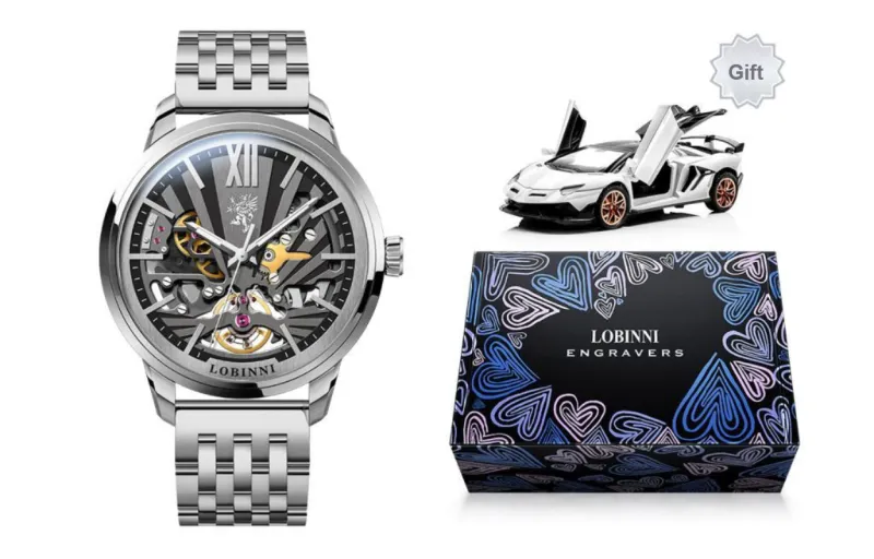 LOBINNI L Mechanical Movement Genuine Leather Strap Watch Men's Watches Cut-Out Dial-25