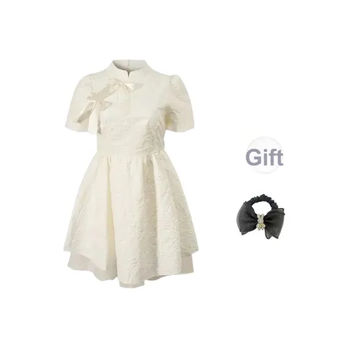 WUSHANSHAN Короткий рукав Платье Женское Экрю