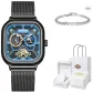 [White Gold Gilded Box]Deep Lake Blue+DK Cuban Bracelet