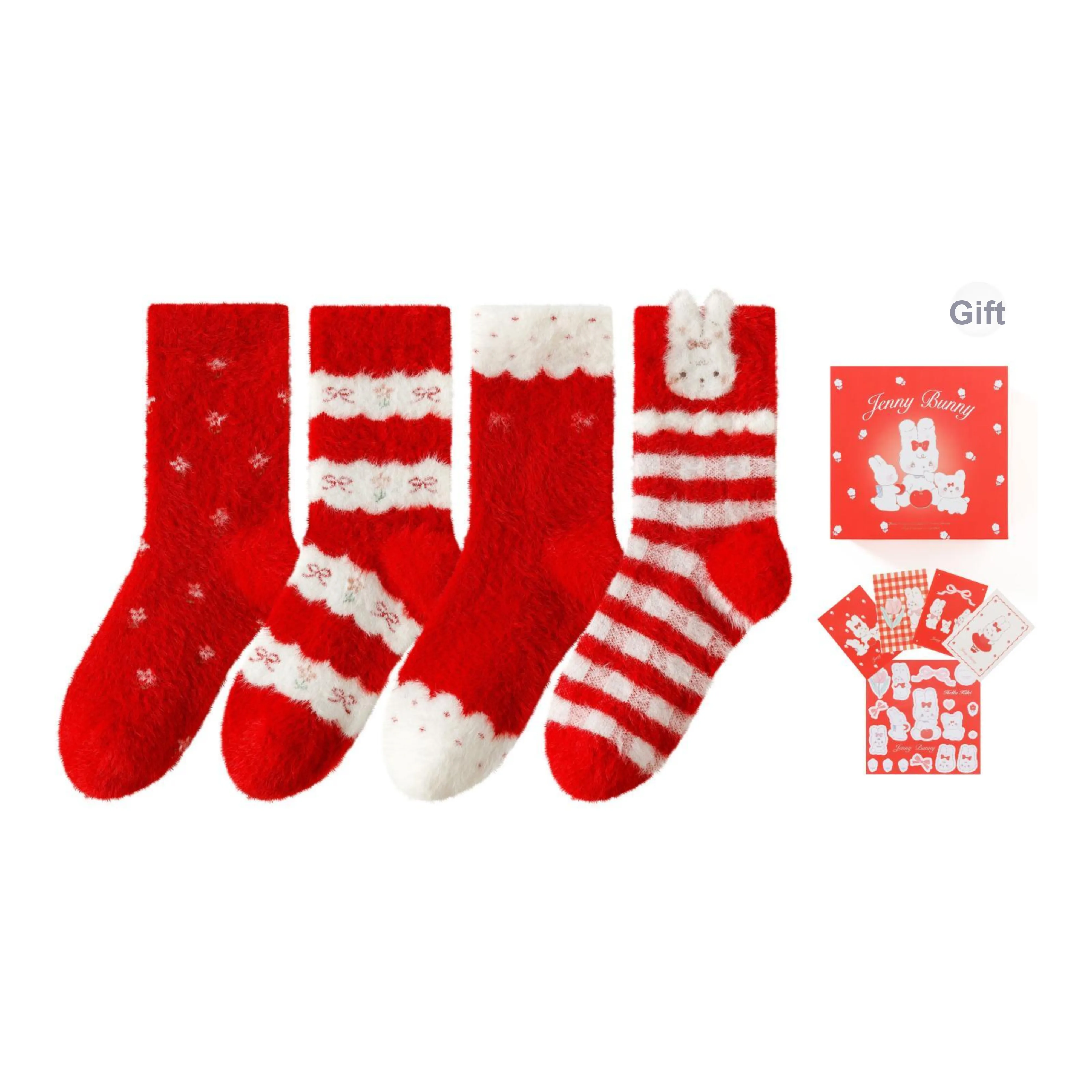 Caramella x Kiki Носки Crew Женские Коробка 4 Пачки Красный