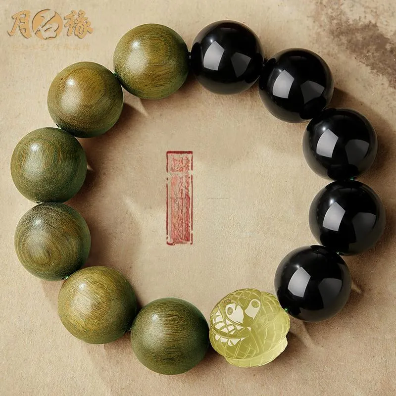 Moonstone Edge Green Sandalwood Wooden Bracelets Men's-6