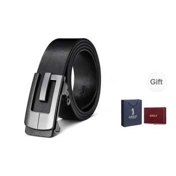 GOLF Cow Split Leather Automatic Buckle Belt Men's Black Gunmetal 3.5cm