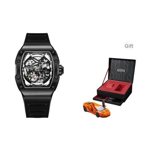 BONEST GATTI Phantom Speed Collection Мини Barrel Механические часы Резиновый ремешок Часы Унисекс Белый циферблат