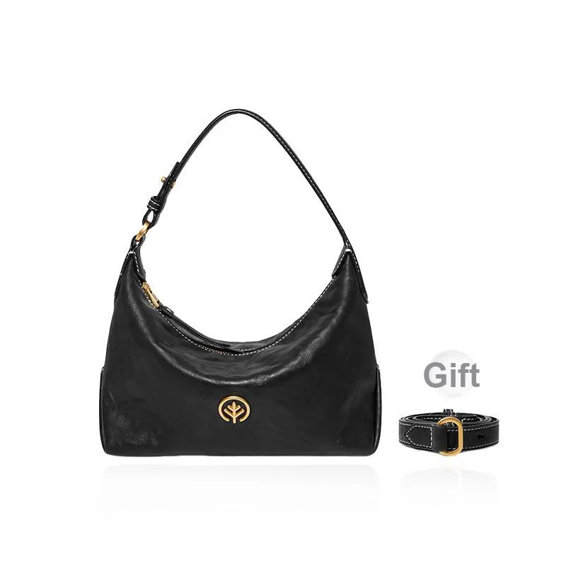 BAGTREE Vegetable Tanned Cow Leather Underarm Portable Crossbody Bag, Shoulder Bag Trumpets Women's Multicolor-4