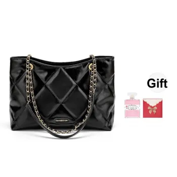 CinvaiKrose Cow Leather With Synthetic Leather Tote Crossbody Bag, Shoulder Bag Medium Size Women's Black/Ecru