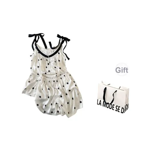 MEIJIAO Белый Гороховый узор Одежда Комплекты + Буква Сумка для покупок Женские Пижамные комплекты