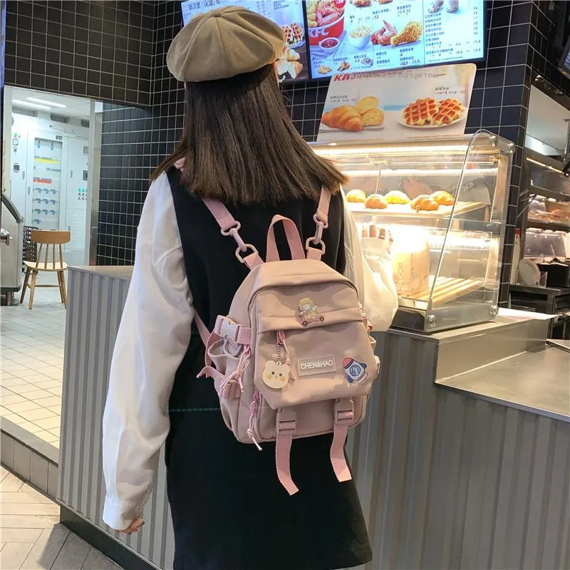 Cwatcun Nylon Backpack Regular Unisex White/Blue/Black/Pink-14