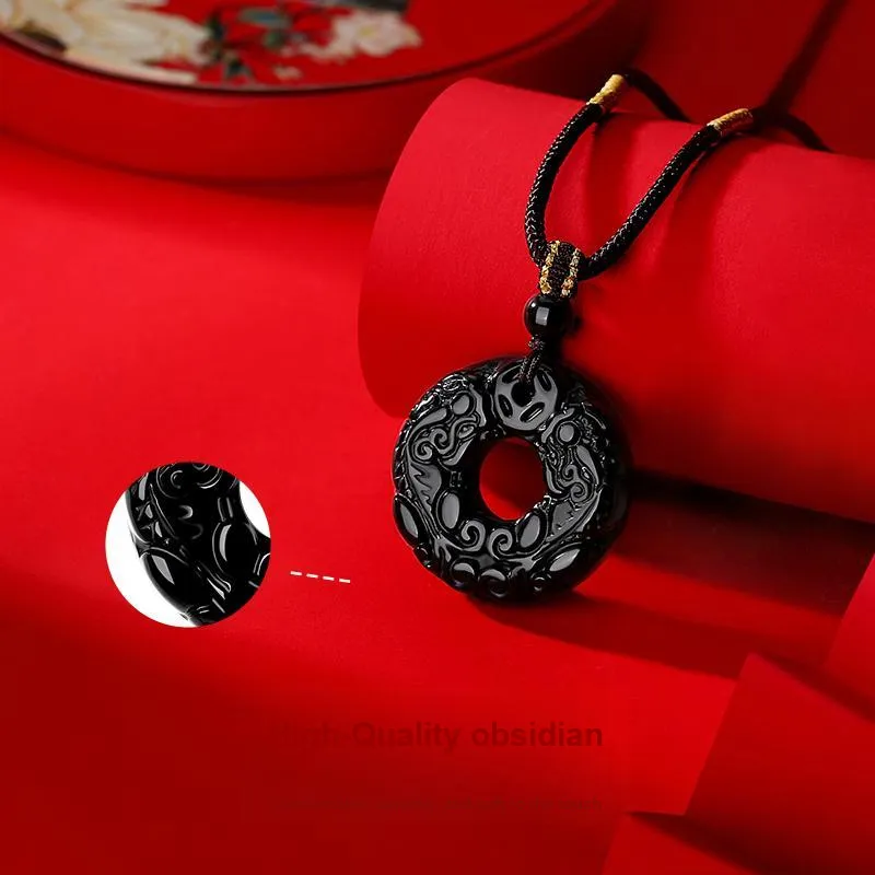 JINLIUFUJIXIANG Natural Obsidian Jade Necklaces Unisex-2