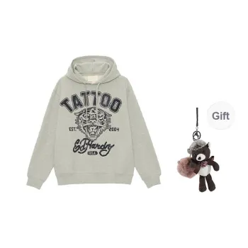 Ed Hardy Sweatshirt Men's Light Smoke Gray, Comes With A Free Yves Saint Laurent Black Opium Fragrance Pendant.
