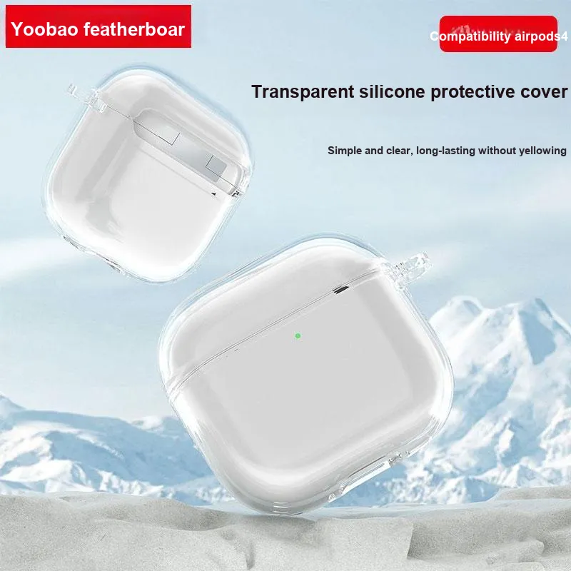 Yoobao Compatibility AirPods4 TPU Transparent, Fully Enclosed Impact Resistant, Comes With Lanyard Headphone Cases-1