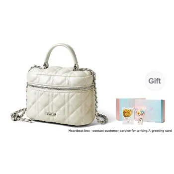 15 MINS Cow Leather Box Bag Crossbody Bag Shoulder Bag Lipstick Pouch Handbag Mini Women's Ecru/Black