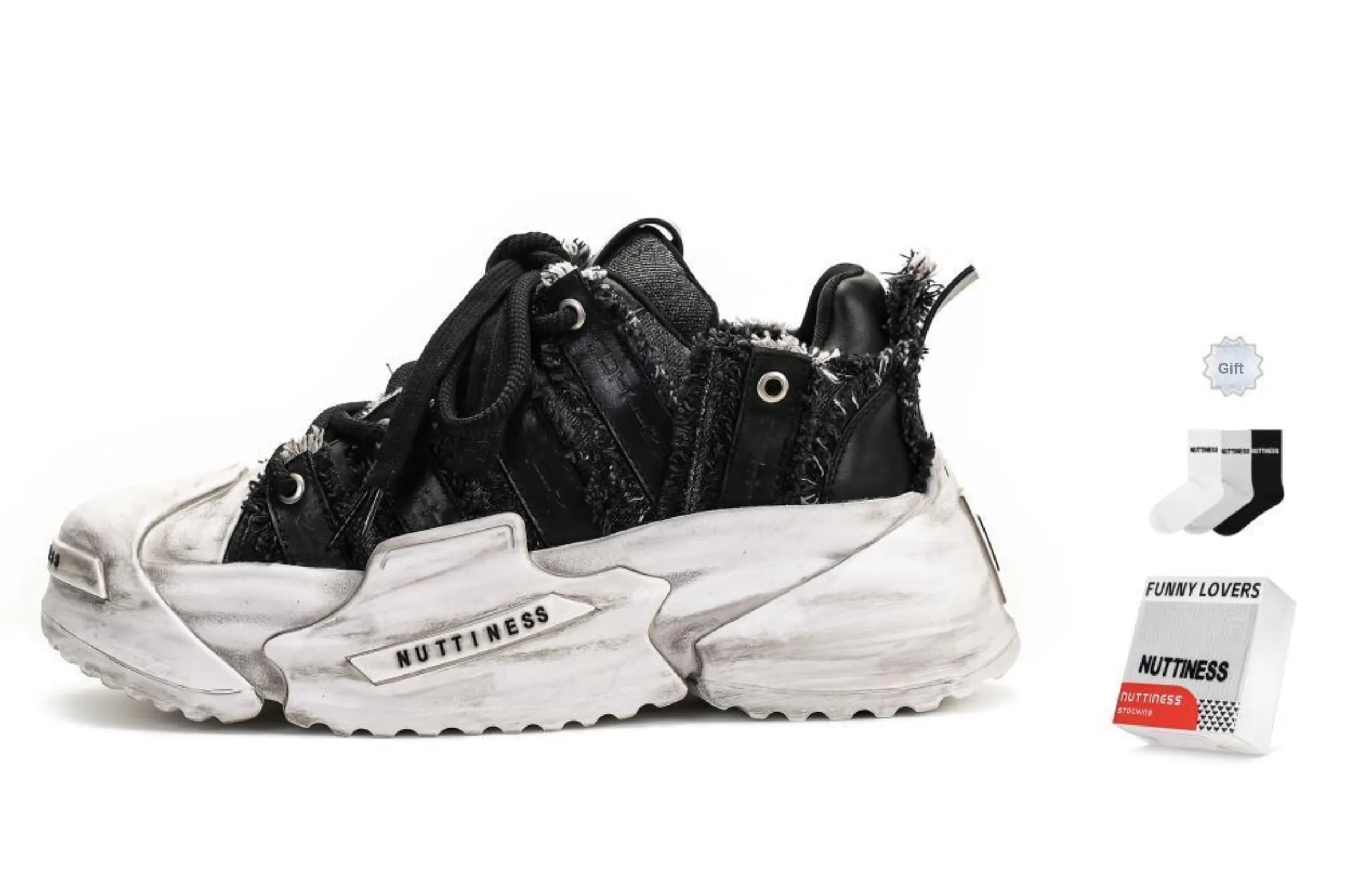NUTTINESS Original Design, Dust Collection Abrasion Resistant Low Top Casual Shoes Unisex Black
