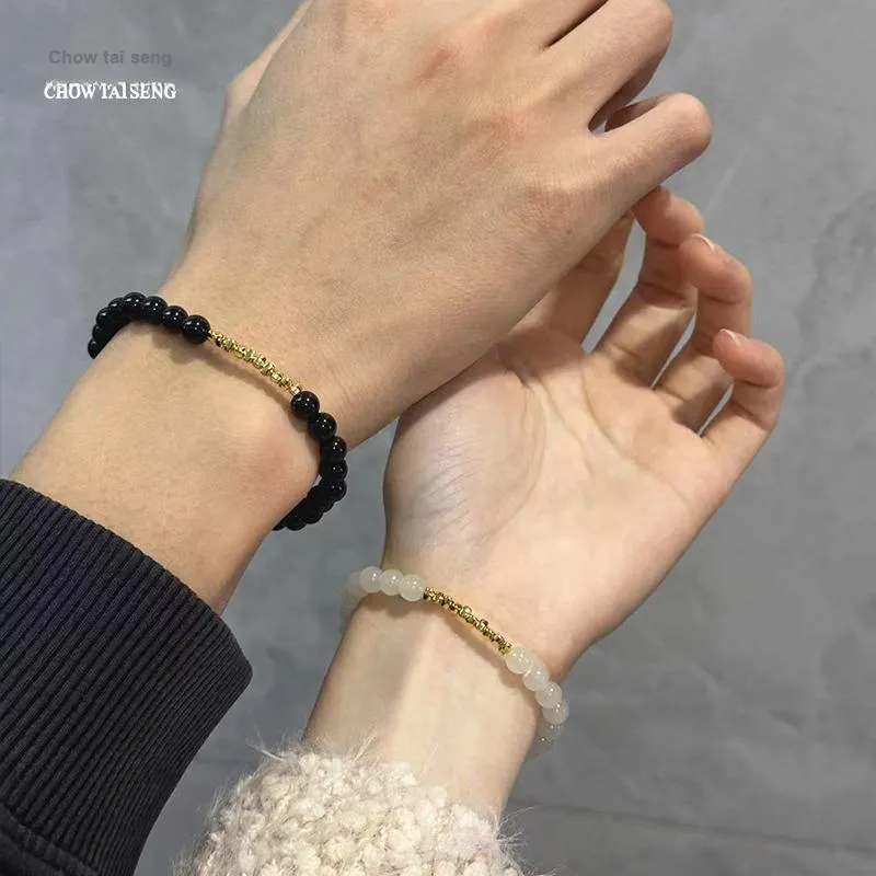 CHOW TAI SENG Agate Advanced Textured Beaded Bracelet Elegant Accessories Men's-13