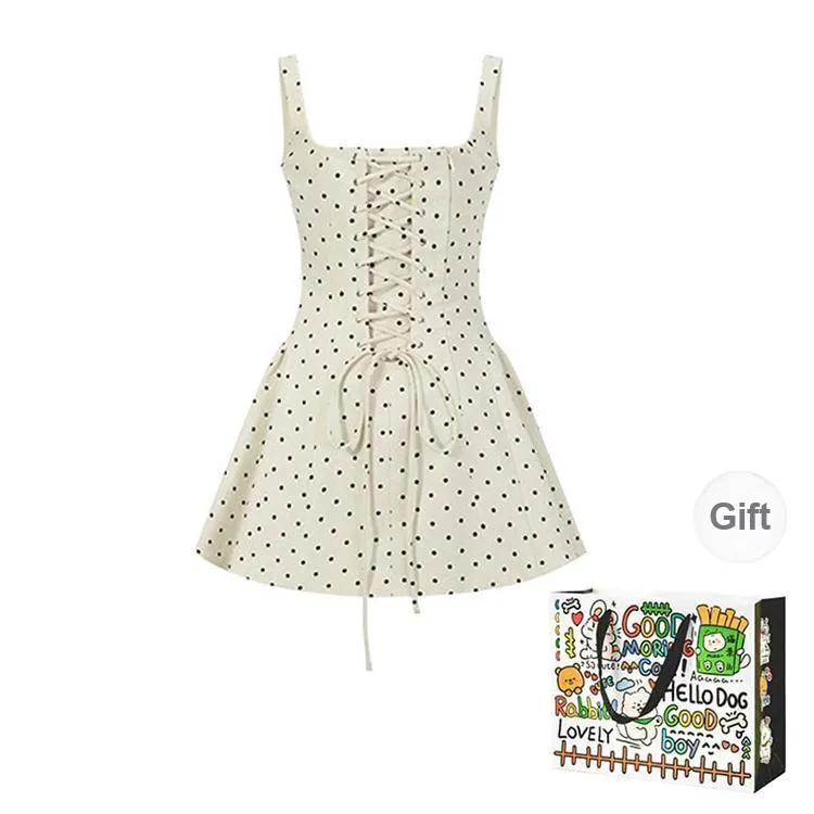 ZVJH Sleeveless Dresses Women's Apricot Polka Dot Shopping Bag-1