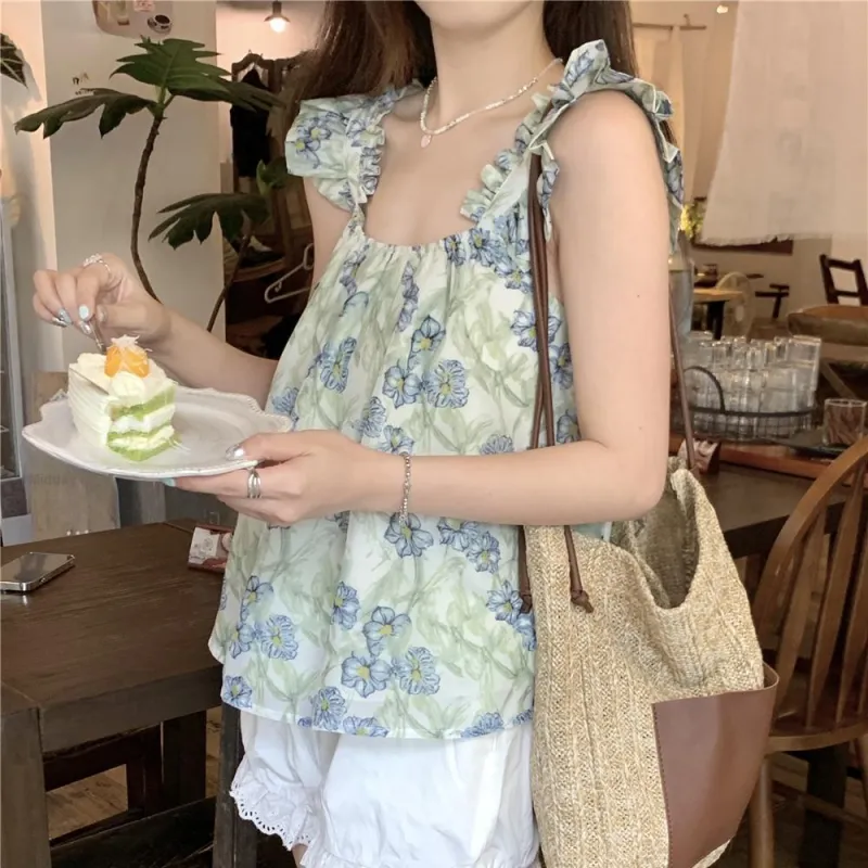ABBY GODDESS Fashion Small Flying Sleeves Cropped Camisole Top Women's-3