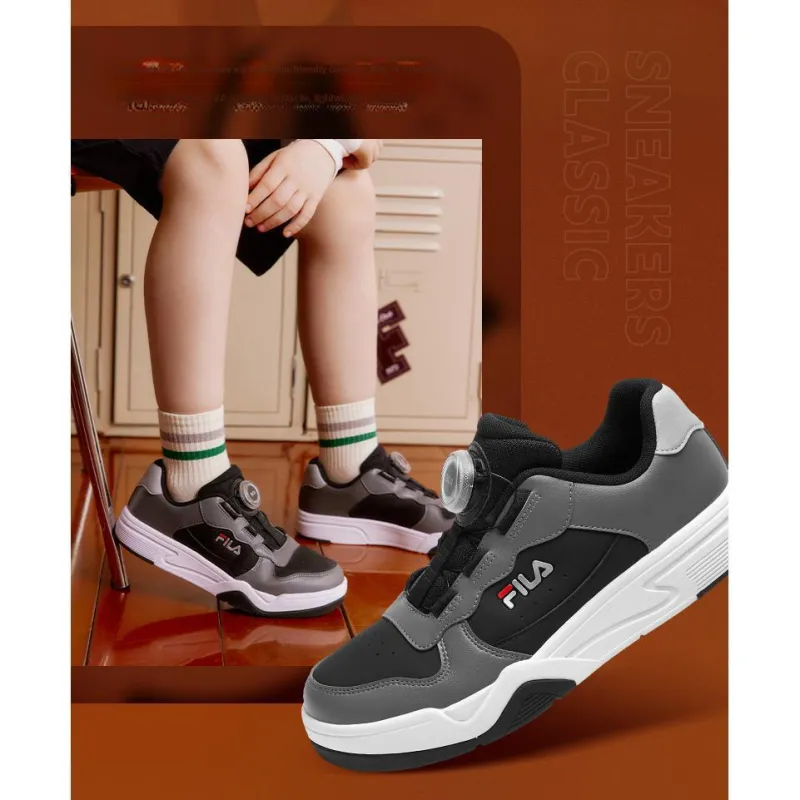 FILA KIDS BOA Slip Resistant Low Top Kids Lifestyle Shoes Black Gray Color Teenagers-3