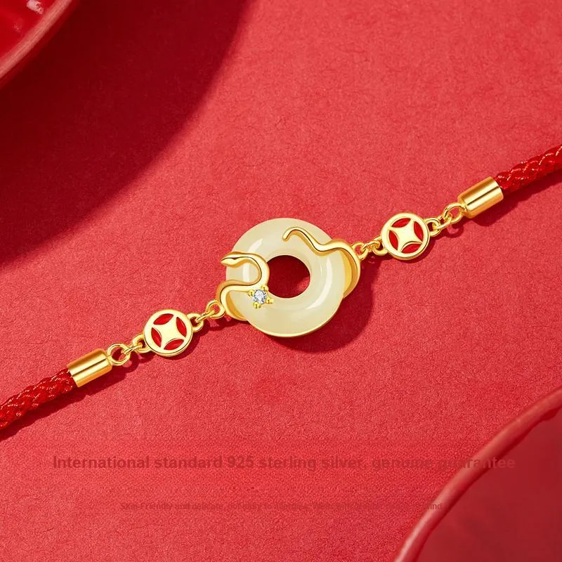 Lao Feng Xiang Hetian Jade Bracelets Green Jade Women's-2
