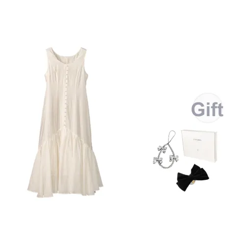 Fstudio French Vintage Светлый Цвет Элегантность Без рукавов Платье Женское Бежевый