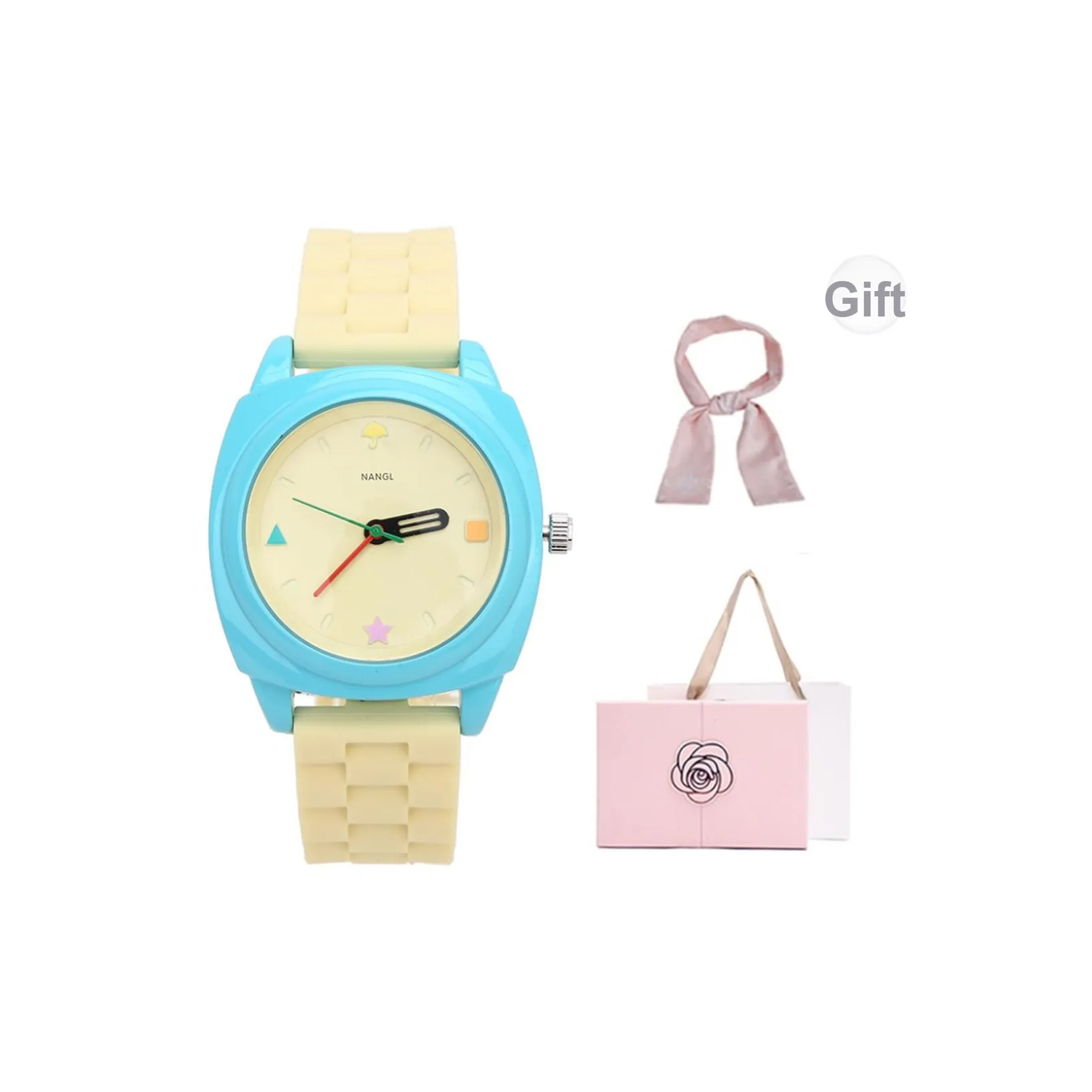 NANGL Кварцевый механизм силиконовый ремешок женские часы желтый циферблат