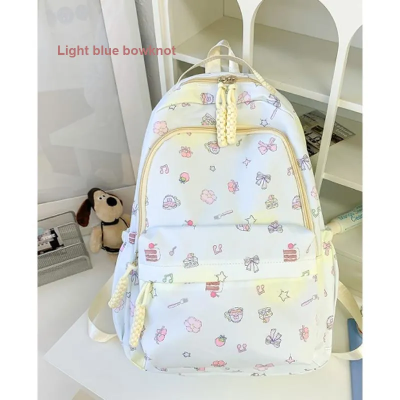 Dusen Kangaroo Nylon Fabric Backpack Regular Unisex White/Pink/Blue-8