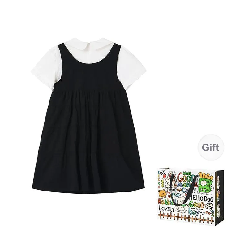 OURUOKE Short Sleeved Dress Women's Black Shopping Bag-1