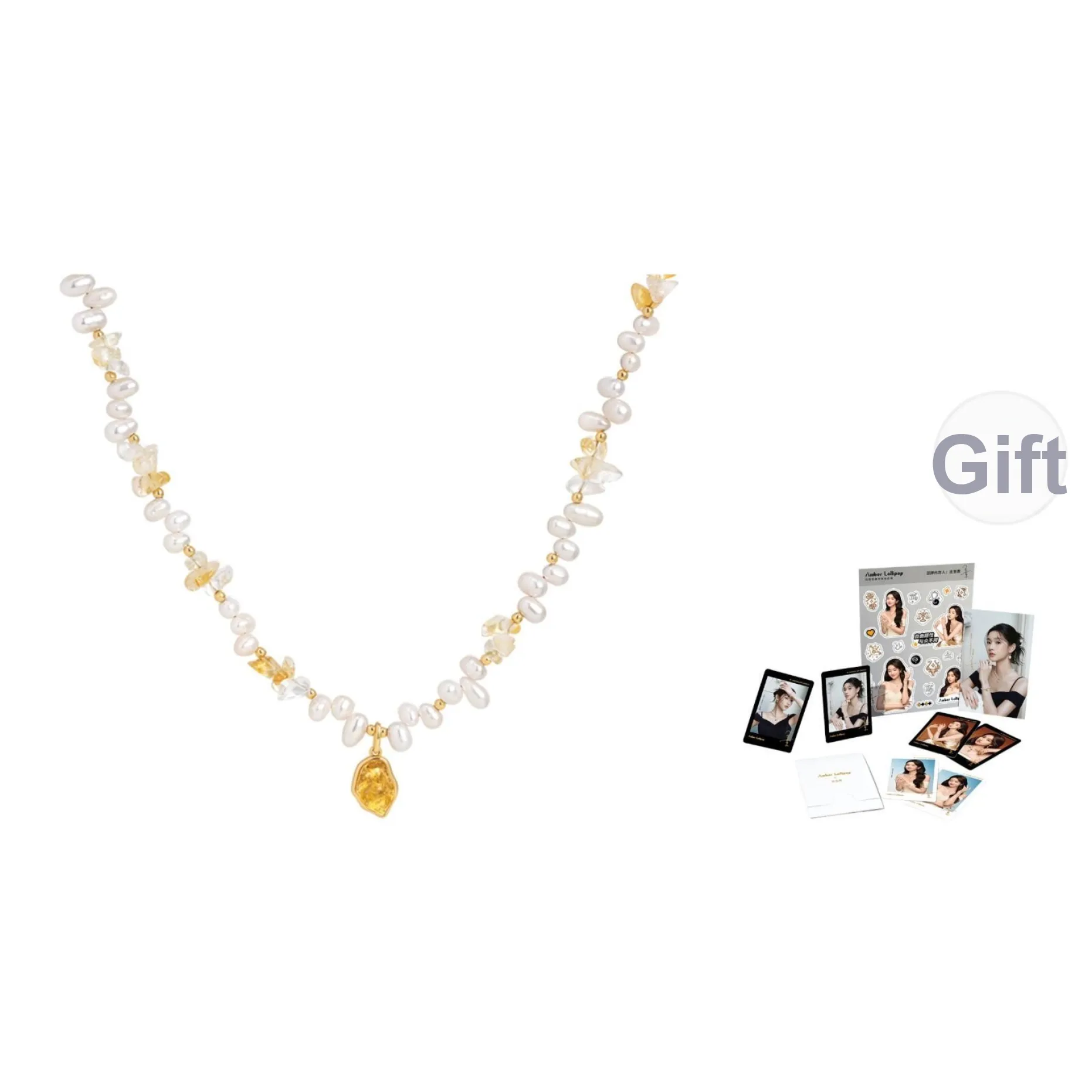 Amber Lollipop Iridescent Realm Pearl Necklaces Women's