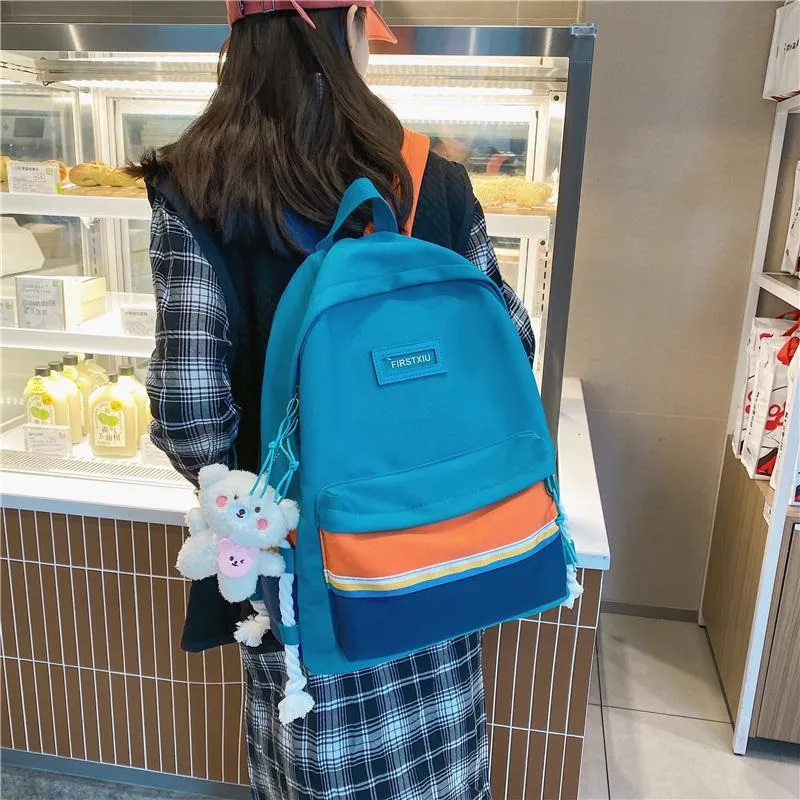 GEERDUN Canvas Backpack Regular Unisex White Blue/White Orange/Black/Blue-5