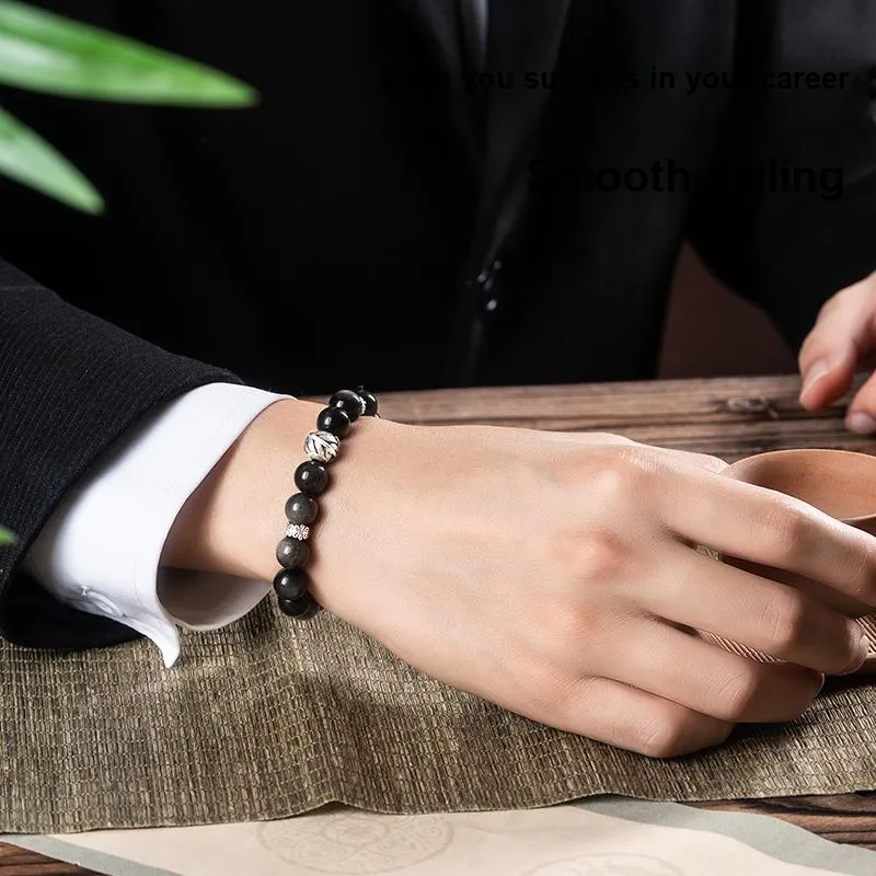 YINCHIE Obsidian 925 Sterling Silver Beaded Bracelet Men's-5