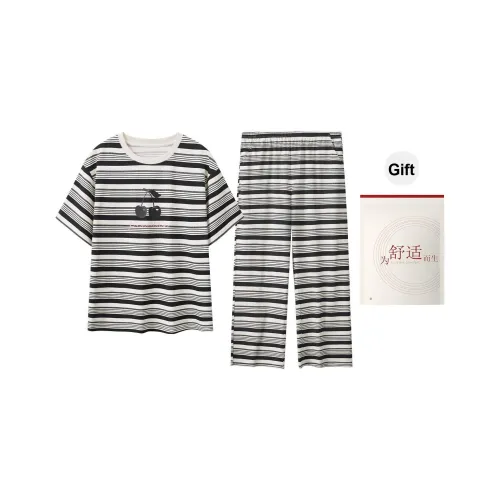 Red Beans At Home Пижамный комплект Женская Сумка для покупок Черный Белый