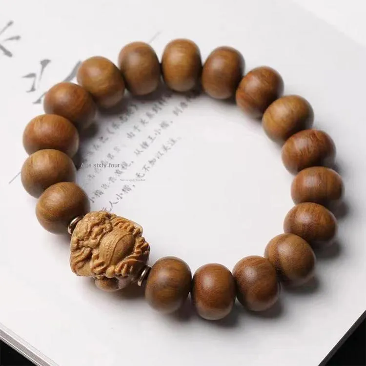 Zhiyi Green Sandalwood Wooden Bracelets Unisex-5