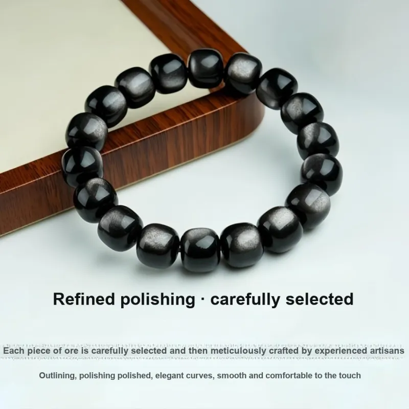 Stone On The Line Obsidian Bracelets Unisex-5