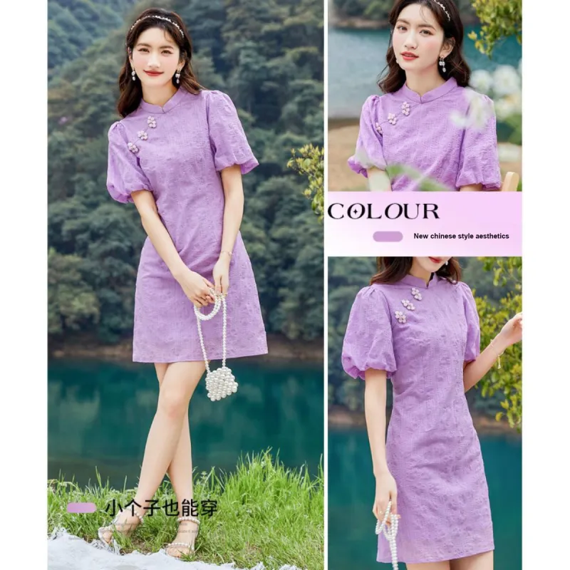 Like The Age Of Water Short Sleeved Dress Women's Purple-2