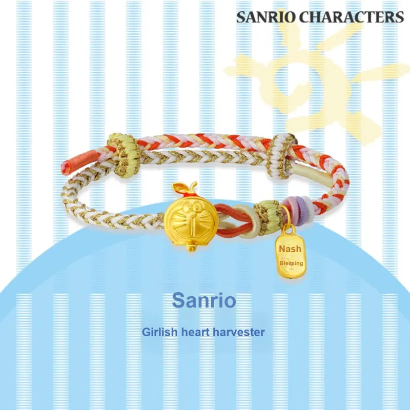 CHAOHONGJI × Doraemon, Orange 5D Hard Gold Enamel Wealth Blessing Solid Gold Fixed Price Gold Bracelet Women's-1
