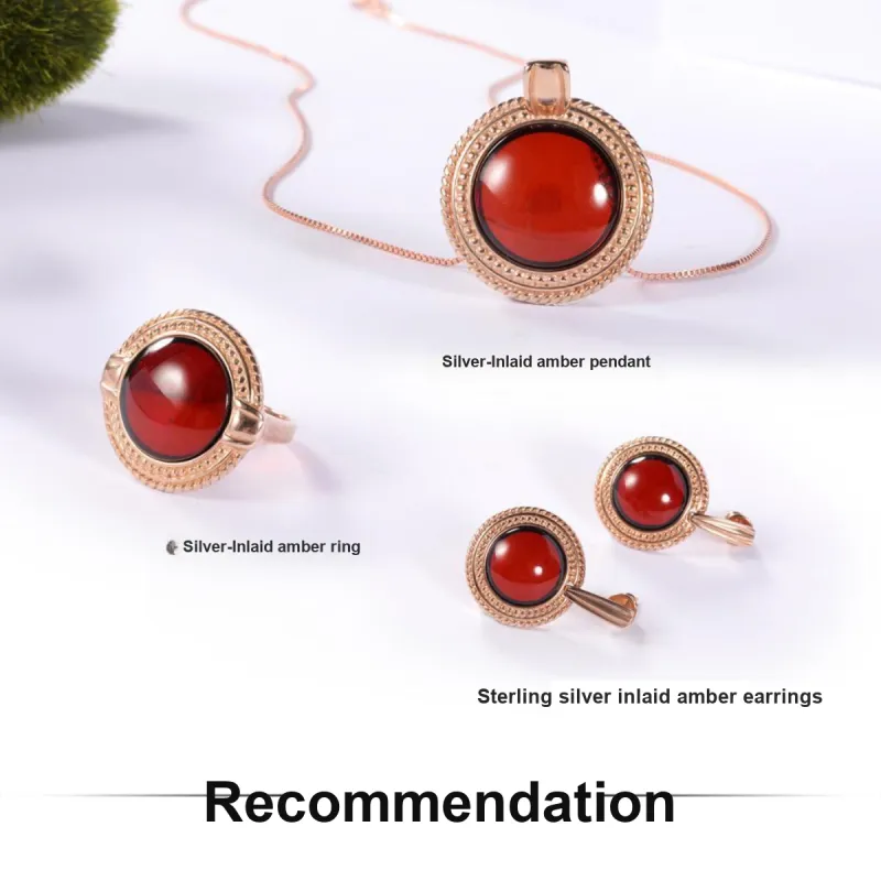S&A S925 Silver With Amber Beeswax Inlay Necklaces Women's-4