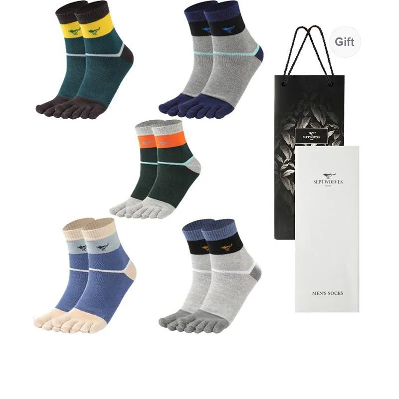 SEPTWOLVES Mid Calf Socks Men's 5 Pairs Gift Box Sets+Shopping Bag-7